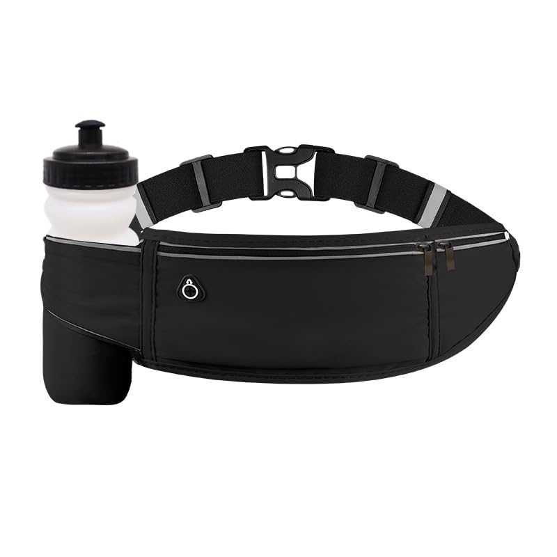 MOVOYEE Running Belt with Water Bottle Holder,Large Fanny Pack for Men Women Girls Boys Kids Phone Pouch,Waist Bag Fit Hydration Hiking Runner Workout