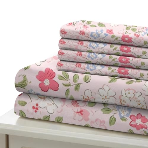 Funda nórdica de flores rosa y blanca cama doble con dos fundas de almohada de microfibra 7