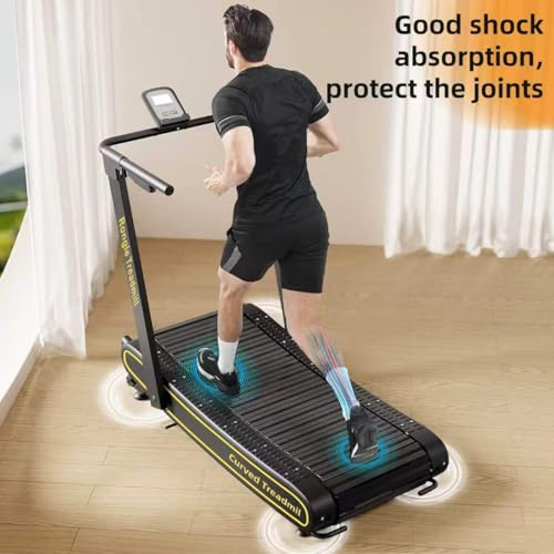 Image of Curved Treadmill with Non-Electric Motorized, 2 in 1 Foldable Design Adaptive Variable Speed with LED Display, Motorless Self Propelled Treadmill for Home Office, No Assembly Required 350LBS
