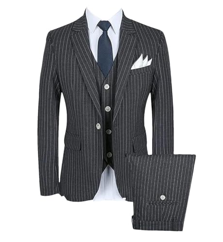 Men Striped Suit Three Piece Set One Button Jacket Vest Pants Business Boutique Formal Wedding Outfit