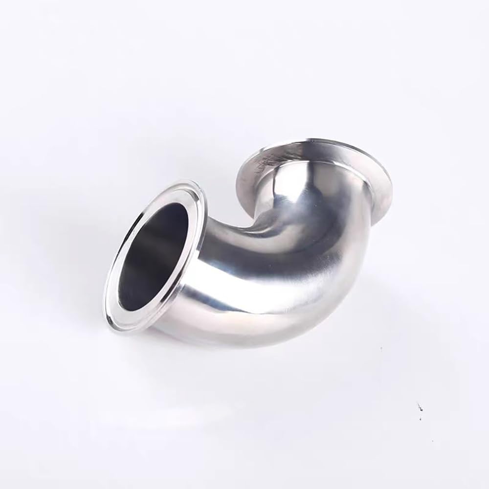 Raccord de Tuyau Coudé 90° à Collier Tri en Acier Inoxydable SS316 (ID 19-108mm, Ferrule OD 50.5-119mm) Poli Miroir Sanitaire pour Brassage Maison & Industrie - 1 Pièce(57mm Ferrule 77.5)