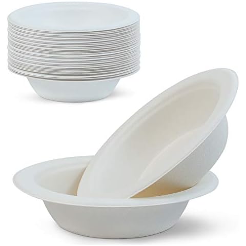 Green Earth, 16 oz, 125-Count, Compostable Bowls, Natural Bagasse (Sugarcane Fiber), Disposable - Round Shape Gluten-Free Eco-Friendly Cover