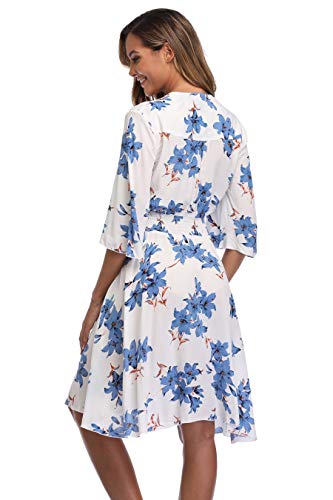 Image of VintageClothing Women's Floral Sundresses Flowy Boho Summer Beach Dress | Lightweight Breathable material,Elegant V Neck and Button Front Design,Flared Bell Sleeve Cut,Mini Casual dress