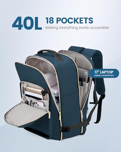 Image of LOVEVOOK 40L Travel Backpack Flight Approved Carry on Backpack,3 Packing Cubes,Waterproof Personal Item Travel Bag,TSA Carry on Luggage Suitcase Travel Essentials,Gifts for Women & Men,fits 17 inch Laptop
