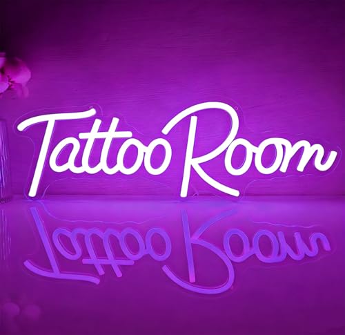 Image of Tattoo Salon LED Neon Sign | 16.5x5.8 Inch Dimmable Wall Decor Light USB Powered Shop Window Light Up Sign, Gifts for Tattoo Artists