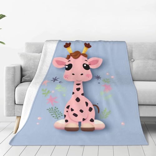 Couverture polaire rose girafe mignonne 127x101 cm pour canapé