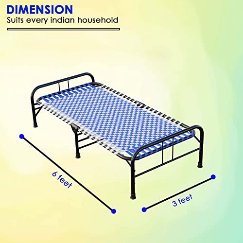 Compal Portable Single Folding Bed with Space Saving Heavy Duty Foldable Bed Frame Slat, Perfect for Guests and Congested Room 3x6 Feet (Blue)
