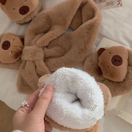 Cute capybara plush scarf, winter thickened plush scarf, Capybara Gloves,Cute ear warmer，3-in-1 Cap Gloves Scarf Set4
