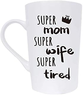 This Mother's Day Gifts Funny Coffee Mug for Mum Wife Christmas Gifts, Super Mom Super Wife Super Tired Cute Present from Daughter Son or Husband Fun Cup White, 12 Oz