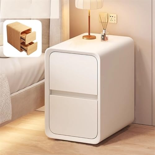 HJYBFA Mesita de Noche Estrecha 2 cajones de Madera Maciza, pequeña mesita de Noche M-INI, Mesa Auxiliar Moderna con Espacio reducido (Blanco Leche)