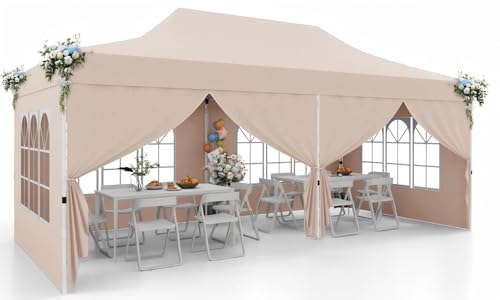 Pavillon 3x6 Wasserdicht Stabil Winterfest mit 6 Seitenwänden,Faltpavillon Höhe Verstellbar,partyzelt Pavillion UV Schutz 50+,Gartenpavillon Faltzelt (Beige)