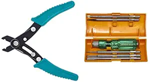 Taparia 812 Screw Driver Set with Neon Bulb+Taparia WS 05 Steel (130mm) Wire Stripping Plier (Green and Black)
