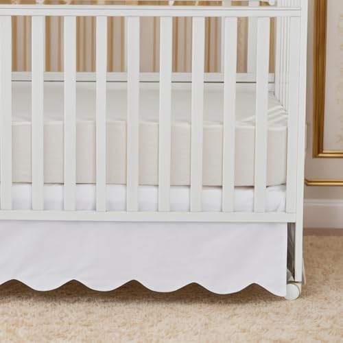 Image of Brandream Scallop Edge Cotton Crib Skirt Toddler Bedskirt Baby Nursery Crib Bed Skirt Boho BohemianNeutral Solid Color Cream Off White Farmhouse Chic Boho Bohemian Skirt