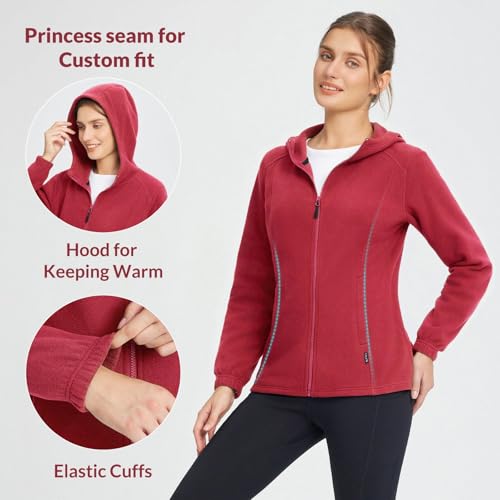 baleaf Women's Full Zip Soft Hooded Fleece Jacket Warm Polar Fleece Lightweight Jackets with Pockets for Hiking Casual3
