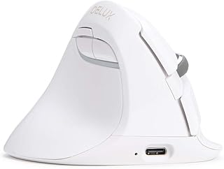 DELUX Left Handed Vertical Mouse, Reduce Hands Strain Rechargeable BT Silent Wireless Ergonomic Mouse with USB Receiver and BT 4.0, 6 Buttons and 4 Gear DPI for Carpal Tunnel(M618ZD-White)