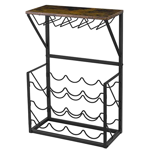 Mooace Wood Wine Rack, Countertop Wine Storage Stand, Hold 12 Wine Bottles And 8 Glasses, Freestanding Wine Holder Stand For Kitchen, Pantry, Cellar, Bar #TOP1