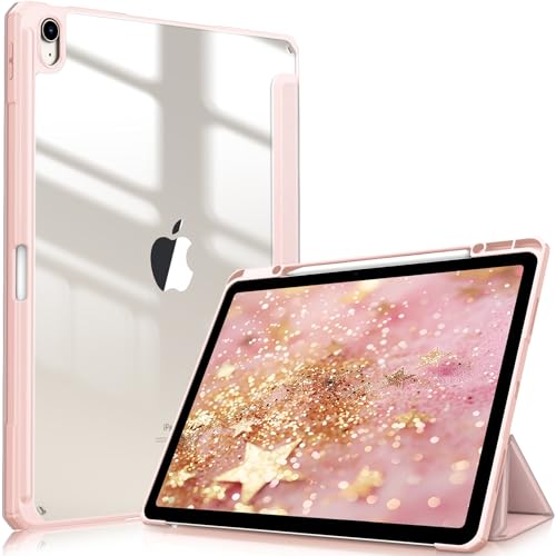 Image of Fintie Hybrid Slim Case for iPad Air 13-inch (M2) 2024, [Built-in Pencil Holder] Shockproof Cover with Clear Transparent Back Shell (Rose Gold)