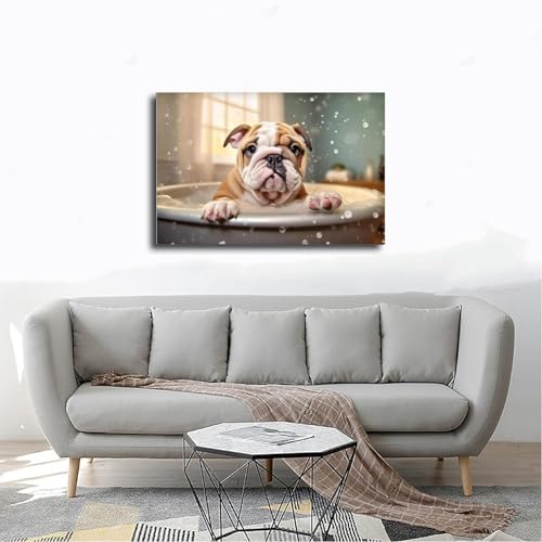 Impression sur toile bouledogue dans la baignoire 40x60cm pour déco murale - 4