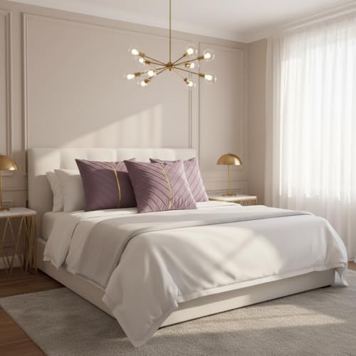 Image of Velvet Throw Pillow Covers 22x22 inch Pack of 2 Gold Decor Purple