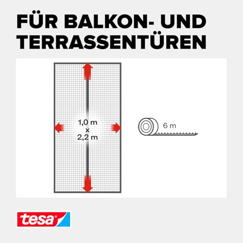 tesa INSECT STOP Magnetvorhang - selbstschließend - Insektenschutzvorhang mit Magneten für Balkon- und Terrassentüren - zur einfachen Montage ohne Bohren - 2,2 m x 1,0 m