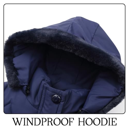 Kids Girls Winter Hooded Padded Coat Fleece Lining Puffer Jacket Outerwear Parka3