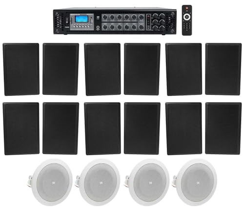 Rockville Bundle: (1) RCS180-6 180 Watt 6 Zone 70v Restaurant Amplifier Bundle with (12) RockSlim 70B Black 5.25