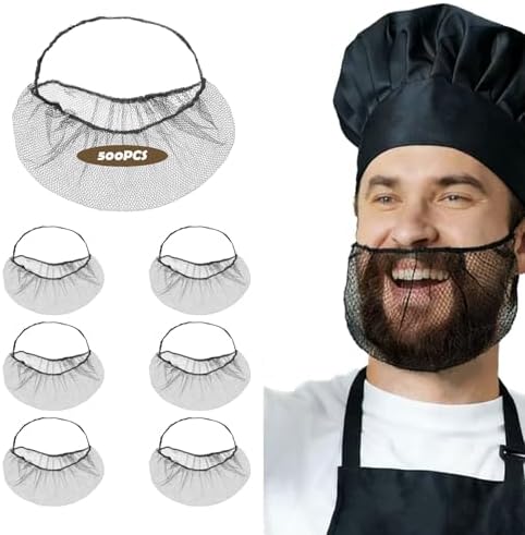 500 Pcs Black Beard Nets - Disposable Beard Nets for Food Service, Breathable Nylon, 18" Protective Beard Covers for Restaurant Staff for Men