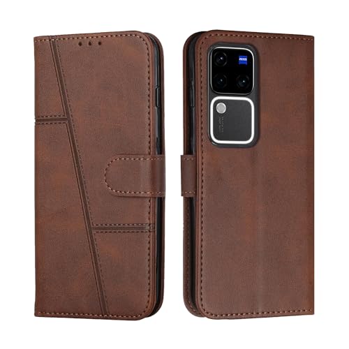Image of for Vivo V30 Pro 5G / Vivo V30 5G Flip Cover Leather Finish | Inside TPU with Card Pockets | Wallet Stand | Complete Protection Flip Case Brown