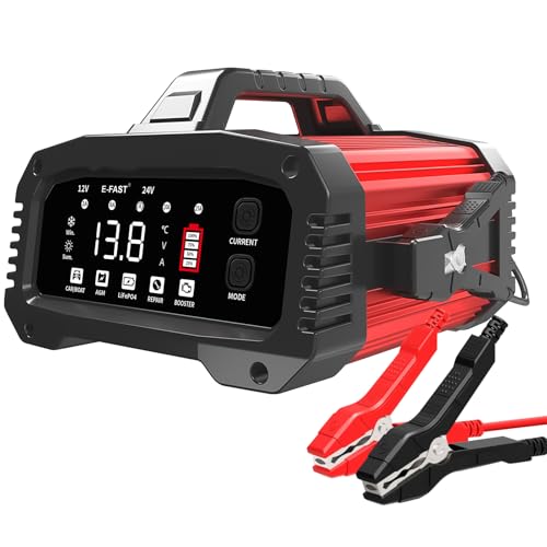 25A Chargeur de Batterie Voiture LiFePO4 Lithium 12V/24V Auto Intelligent avec Écran LCD pour...