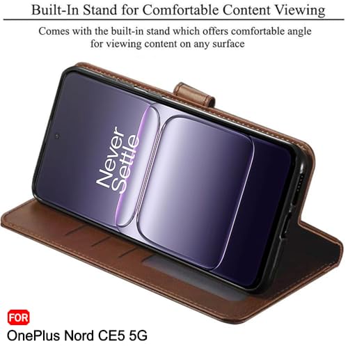 Image of TheGiftKart Flip Back Cover Case for OnePlus Nord CE 5 5G | Dual-Color Leather Finish | Inbuilt Stand & Pockets | Wallet Style Flip Back Case Cover for OnePlus Nord CE5 (Faux Leather, Brown & Coffee)