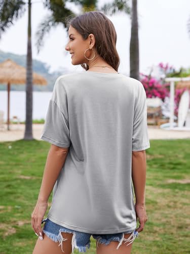 Image of UNCLECAT Womens Deep V Neck T Shirts Summer Oversized Short Sleeve Tops