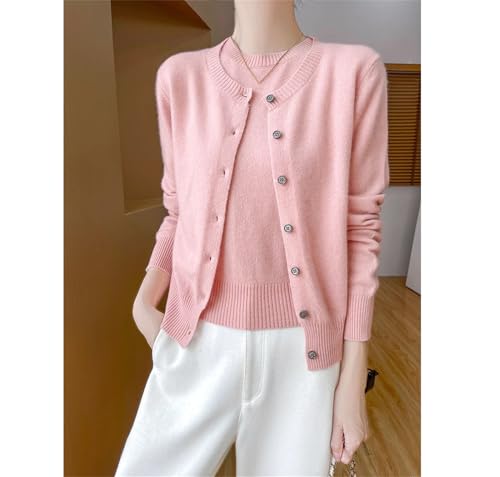 Women's Wool Cardigans Short Sleeve O-Neck Pullovers Cashmere Sweater Twinset Wool Knitwear Chic Tops4