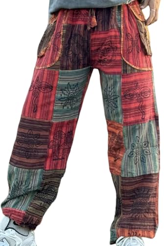 Boho Vibes Patchwork Cotton Trousers, Unisex, Festival Holiday, Ethically Made in Nepal, Sustainable Fashion