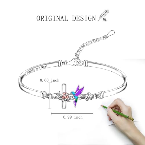 Hummingbird Bracelet for Women Sterling Silver Cross Hummingbird Bracelets Flower Bird Blue Purple Hummingbirds Jewelry Christmas Gifts 5