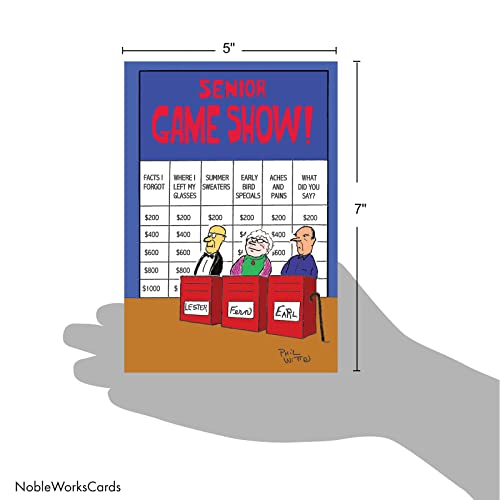 Nobleworks - 1 Happy Birthday Greeting Card Funny - Cartoon Comic Humor, Celebrate Senior Citizens Birthdays Notecard - Senior Game Show 6291Z #TOP5