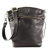  LECONI kleine Umhängetasche Damen Schultertasche Handtasche Freizeittasche Damentasche Ledertasche vintage style Leder 22x25x7cm schwarz LE3049-wax