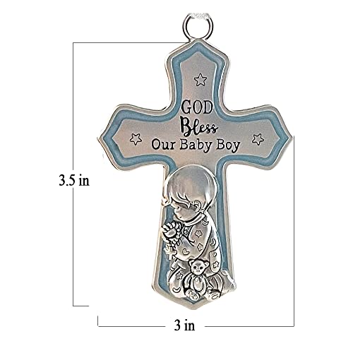 Image of elskandi Crib Cross God Bless This Baby Boy Wall Art for Nursery - Baptism Gifts for Baby Boys Christening Gifts for Boys Baptism Baby Dedication Gift