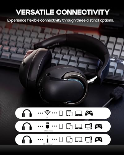 Image of MechLands AULA A700 Wireless Gaming Headset with 7.1 Surround Sound, 50mm Driver, 2.4GHz /BT /Wired, Gaming Headphone with Noise Canceling Mic, RGB Light, 40H Battery, for PS4 /PS5 /PC /Switch (Black Grey)