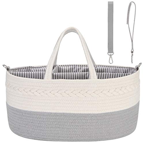 Hinwo - Cesta para pañales de bebé, 6 compartimentos, organizador portátil para el coche, cesta de regalo para recién nacidos, cuerda de algodón con divisor desmontable para pañales y toallitas