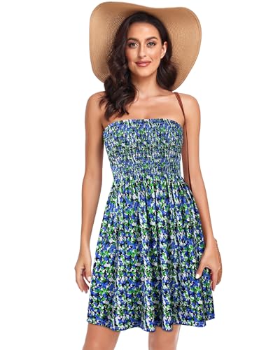 Image of Summer Dress for Women Beach Boho Strapless Cover Ups Off Shoulder Floral Sundresses