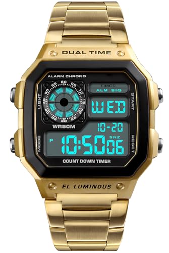 PASOY Men's Digital Multi-Function Watches Dual Time Alarm Stopwatch Countdown Backlight Waterproof Watch