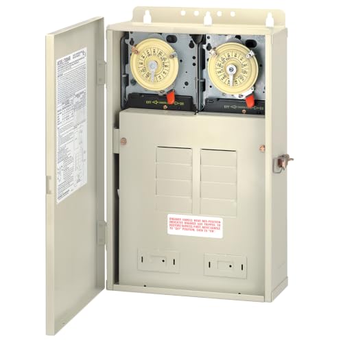 Intermatic T30404R Pool/Spa Control Panel, 100 Amp Load Center with Two T104M 24-Hour Timer Mechanisms, 8 Breaker Spaces, Raintight Outdoor Metal Enclosure