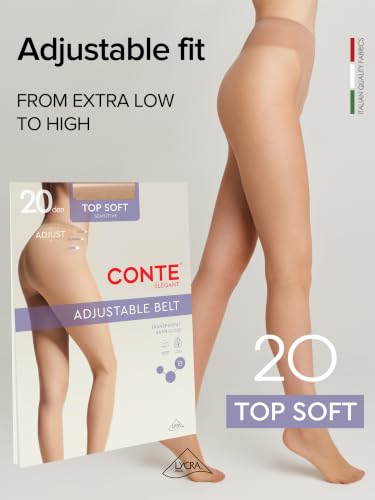 Image of Conte Tights for Sensitive Skin Sheer to Waist Hipster Low-Rise Pantyhose with Adjustable Belt, Top Soft 20 Den