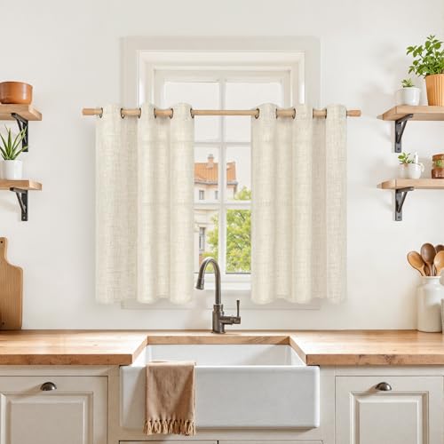 YoungsTex Linen Cafe Curtains 36 Inch Length 2 Panels, Short
