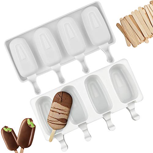 2 Pcs Popsicle Silicone Mold Reusable Food Grade Frozen Ice Cream Candy Dessert Cakesicle Moulds Diy Ice Lolly 3D Chocolate Molds For Baking Cake Pop With 100 Wooden Sticks (2 Pcs Large Mold) #TOP14