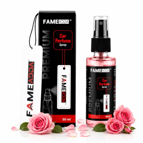 Image of Rose Premium Car Perfume Luxury Spray 50 ML with Hanging Card /Travel Friendly Car Air Fresheners 350+ Sprays /Car Accessories Interior /Eliminates Bad Odour for Car, Office & Home