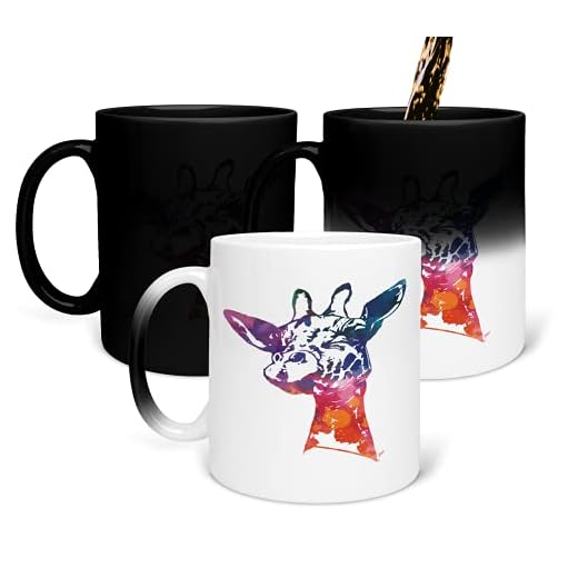 Giraff huvudmålning djur färgändrande mugg magisk värmeförändring te kaffemugg rolig kopp, för kontor och hem, sovsal dekoration 325 ml