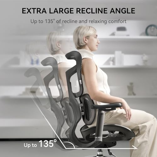 Image of SIHOO Doro S100 Ergonomic Office Chair - Dual Dynamic Lumbar Support, 4D Coordinated Armrests, 5-Level Adjustable Backrest, Recline Angle 135-degree Max. Suitable for Home Office, Black.