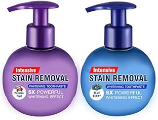 Baking Soda Whitening Toothpaste,Intensive Stain Remover Whitening Toothpaste Strengthening Stain Removal Gel Toothpaste Whitening Removal Gel Fluoride-Free Press Toothpaste (Blueberry+Passion Fruit)…