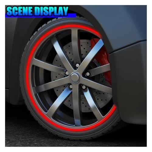 Tuxihapp 16PCS 17''-19'' Car Wheel Stripe Reflective Stickers - Night Safety Warning Sticker Car Wheel Rim Tape Decals - Tire Rim Decorative Stripe Stickers for Motorcycle Bicycle Vehicle(Red)